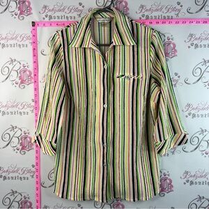 Allison Daley shirt Striped Button-Down Shirt in Green, Pink, Black, White